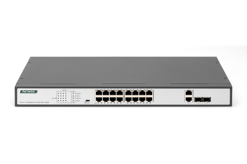 Digitus 16 Port Fast Ethernet PoE Switch, 19 Inch, Unmanaged, 2 Uplinks