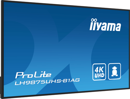 iiyama 98" 4K UHD Professional Digital Signage display featuring Android OS, iiSignage² and OPS PC slot