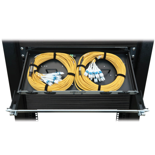 Tripp Lite Preloaded Fiber Panel, 1U - 2x (24F MTP/MPO-APC to 12x LC Duplex F/M) 24F Trunk Cables, OS2 Singlemode, 20 m (65.6 ft.)