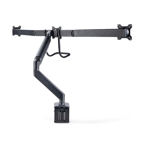 StarTech.com Crossbar Triple Monitor Desk Mount For Up To Three 27in Screens, VESA 75x75/100x100, Tool-Less Arm Adjustments, C-Clamp/Grommet, Spring-Assisted Arm