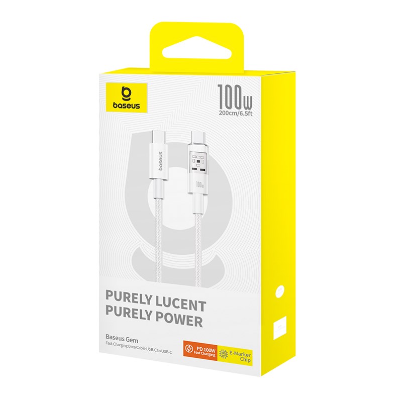 Baseus Gem USB C to USB C fast charging cable 2 m 100 W White