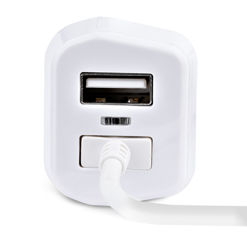 StarTech.com Lightning Car Charger with Coiled Cable, 1m Coiled Lightning Cable, 12W, White, 2 Port USB Car Charger Adapter for Phones and Tablets, Dual USB In Car iPhone Charger