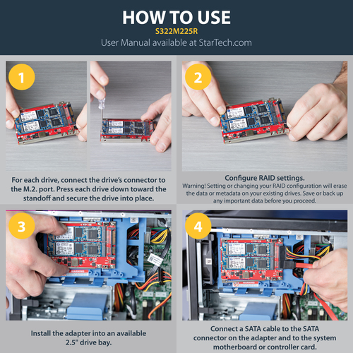 StarTech.com Dual-Slot M.2 Drive to SATA Adapter for 2.5" Drive Bay - RAID