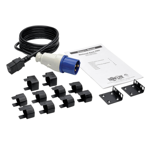 Tripp Lite PDUMH16HV 3.7kW Single-Phase Local Metered PDU, 208/230V Outlets (8 C13, 2 C19) IEC-309 16A Blue, 8 ft. (2.43 m) Cord, 1U Rack-Mount, TAA