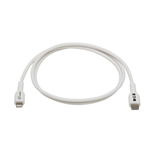 Tripp Lite M102AB-01M-WH Safe-IT USB-C to Lightning Sync/Charge Antibacterial Cable (M/M), MFi Certified, White, 1 m (3.3 ft.)