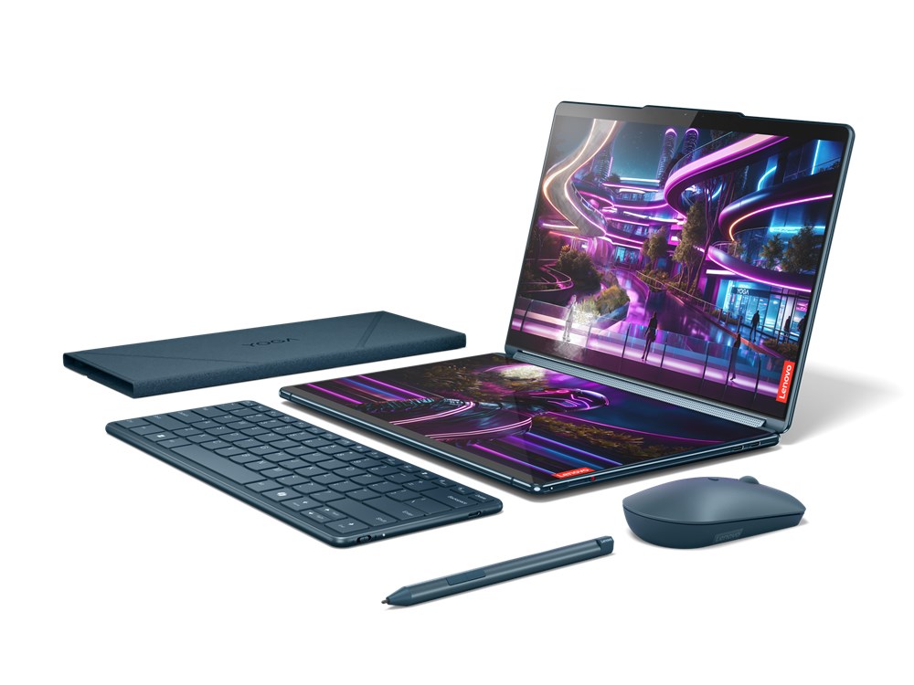 Lenovo Yoga Book 9 13IMU9 Intel Core Ultra 7 155U Hybrid (2-in-1) 33.8 cm (13.3") Touchscreen 2.8K 32 GB LPDDR5x-SDRAM 512 GB SSD Wi-Fi 6E (802.11ax) Windows 11 Home Teal + Lenovo B210 (GX40Q17225)