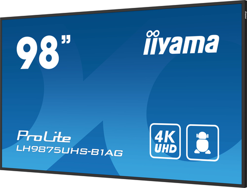 iiyama 98" 4K UHD Professional Digital Signage display featuring Android OS, iiSignage² and OPS PC slot