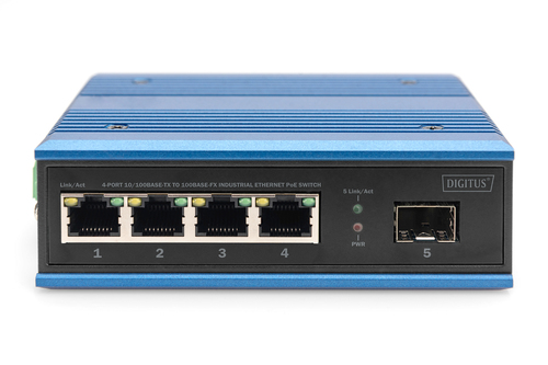 Digitus 4 port Fast Ethernet network PoE switch, industrial, unmanaged, 1 SFP uplink