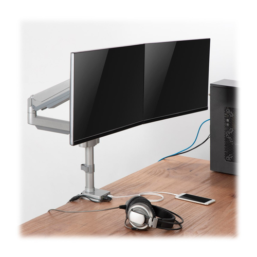 Tripp Lite DDR1732DAL Dual-Display Gas-Arm Mount for 13” to 34” Monitors - Clamp or Grommet, USB, Audio Ports