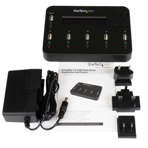 StarTech.com Standalone 1 to 5 USB Thumb Drive Duplicator and Eraser, Multiple USB Flash Drive Copier, System and File and Whole-Drive Copy at1.5 GB/min, Single and 3-Pass Erase, LCD Display - TAA