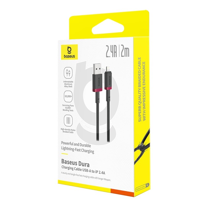 Baseus Dura Type A to IP 2.4A 2 m fast charging cable Black Red