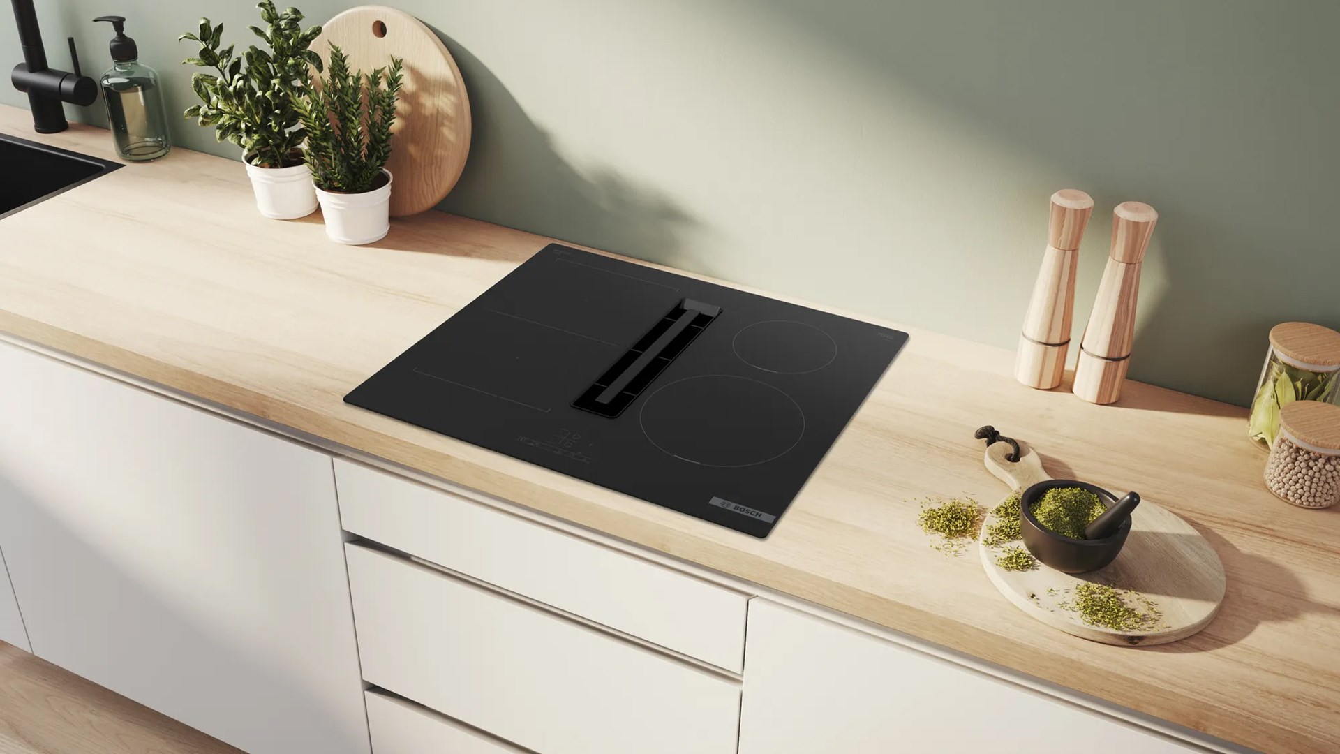 Bosch Serie 4 PVS611B16E hob Black Built-in 59.2 cm Zone induction hob 4 zone(s) Built-in hood