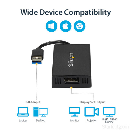 StarTech.com USB 3.0 to DisplayPort Adapter - DisplayLink Certified - 4K 30Hz