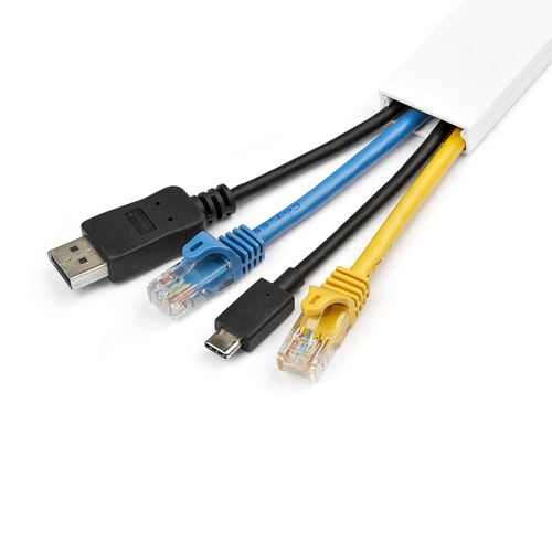 StarTech.com Solid Cable Management Raceway with Adhesive Tape & Cover, 1-1/4"(32mm)W x 3/8"(11mm)H - 3ft(1m) length, PVC Network/Power Cord Hider/Wall Wire Duct, Max 12 Cables, UL Listed