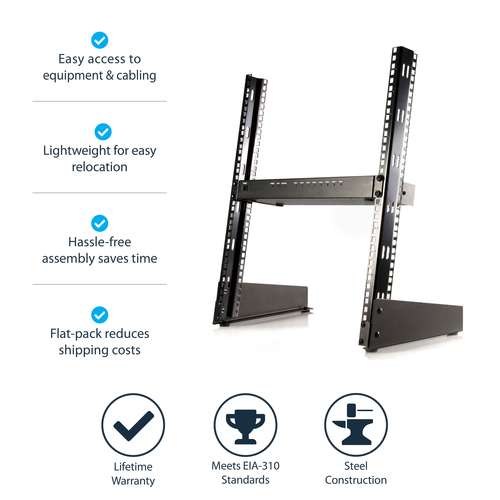 StarTech.com 2-Post 12U Desktop Server Rack, Small Open Frame 19in Computer Rack, Compact Network Rack for AV / Studio / Data / IT Equipment - Free Standing Two-Post Home/Office Rack
