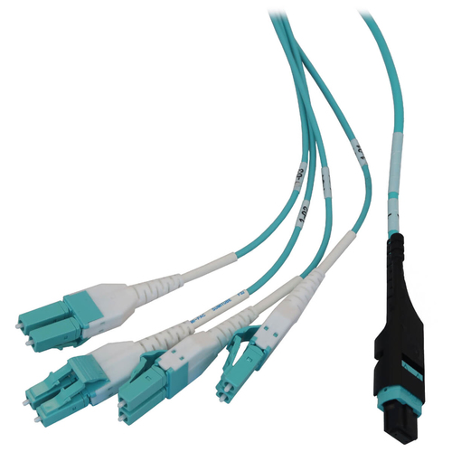 Tripp Lite Preloaded Fiber Panel, 1U - 4x (12F MTP/MPO-PC to 4x LC Duplex F/M) 8F Trunk Cables, OM4 Multimode, 10 m (32.8 ft.)
