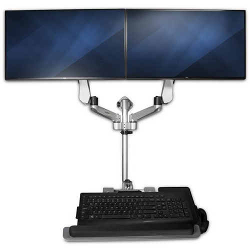 StarTech.com Wall Mount Workstation - Articulating Standing Desk with Ergonomic Height Adjustable Dual Monitor Arm & Keyboard Tray - 2x 30" VESA Displays - Foldable Wall Mounted Sit Stand