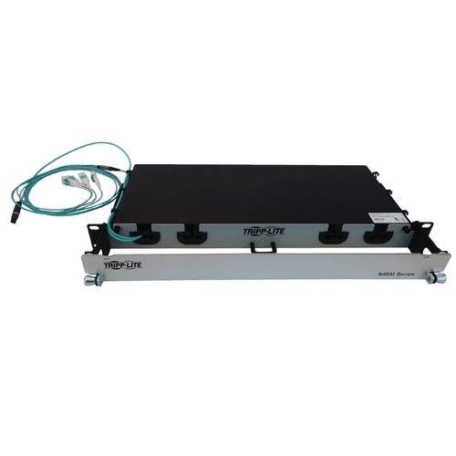 Tripp Lite Preloaded Fiber Panel, 1U - 4x (12F MTP/MPO-PC to 4x LC Duplex F/M) 8F Trunk Cables, OM4 Multimode, 10 m (32.8 ft.)