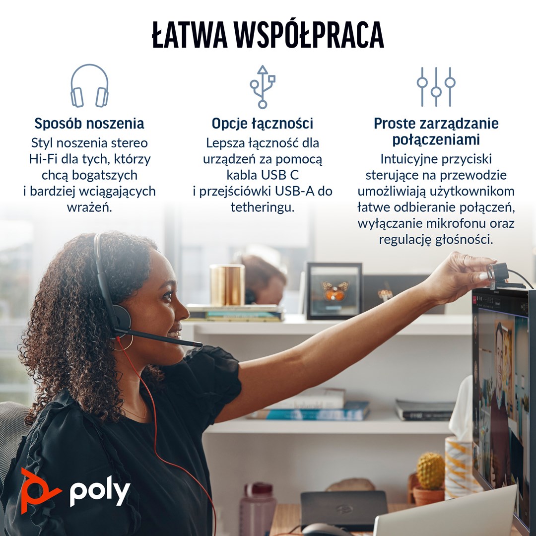 Poly Blackwire 3220 Stereo USB-C Headset +USB-C/A Adapter (Bulk)