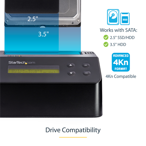 StarTech.com Single Bay Hard Drive Eraser, Standalone HDD/SSD Sanitizer, 4Kn, USB 3.0 to SATA III (6 Gbps), 9 Erase Modes, LCD Display, Secure Erase Hard Disk Sanitizer Dock, DB-9 Printer Port, TAA Compliant
