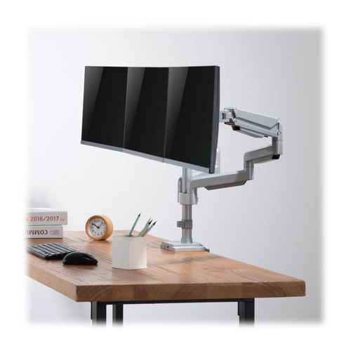 Tripp Lite DDR1730TAL Triple-Display Gas-Spring Flex-Arm Desktop Clamp and Grommet for 17” to 30” Flat-Screen Displays - USB and Audio Ports, Aluminum