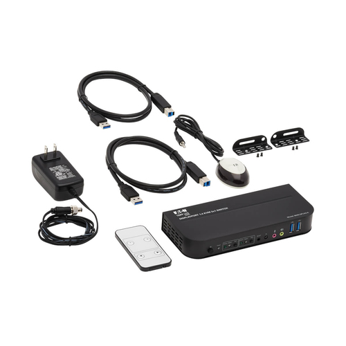 Tripp Lite B005-DPUA2-K 2-Port DisplayPort/USB KVM Switch - 4K 60 Hz, HDR, HDCP 2.2, IR, DP 1.4, USB Sharing, USB 3.0 Cables