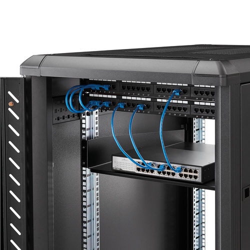 StarTech.com 2U Server Rack Shelf - Universal Rack Mount Cantilever Shelf for 19" Network Equipment Rack & Cabinet - Heavy Duty Steel – Weight Capacity 50lb/23kg - 22" Deep Tray, Black