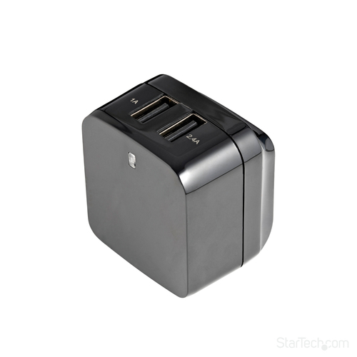 StarTech.com Dual-port USB wall charger - international travel - 17W/3.4A - black