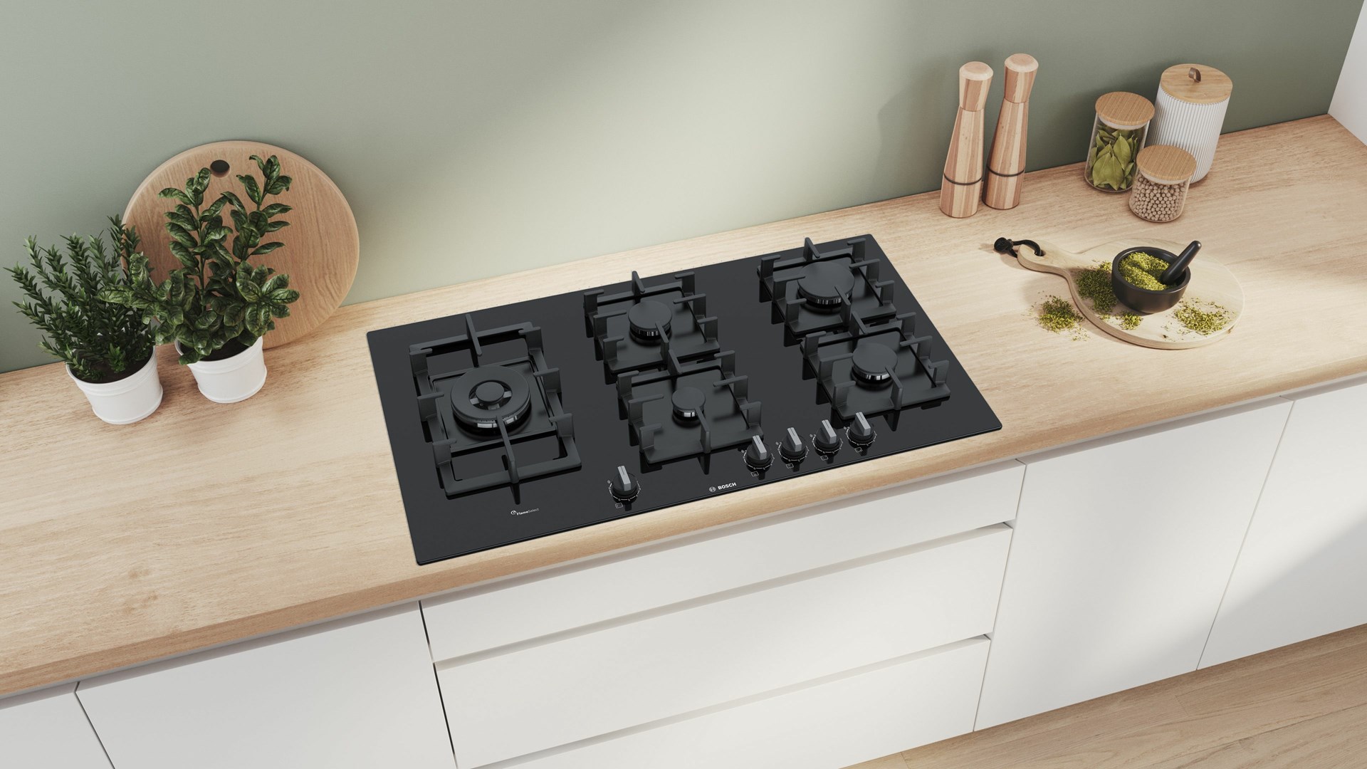 Bosch Serie 6 PPS9A6B90 hob Black Built-in 90 cm Gas 5 zone(s)