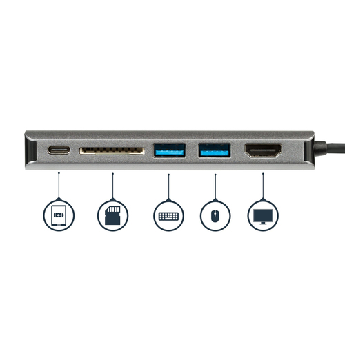 StarTech.com USB C Multiport Adapter, Portable USB-C Dock to 4K HDMI, 2-pt USB 3.0 Hub, SD/SDHC, GbE, 60W PD Pass-Through - USB Type-C/Thunderbolt 3 - REPLACED BY DKT30CHSDPD1