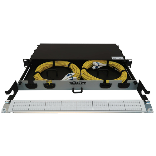 Tripp Lite Preloaded Fiber Panel, 1U - 2x (12F MTP/MPO-APC to 4x LC Duplex F/M) 8F Trunk Cables, OS2 Singlemode, 20 m (65.6 ft.)