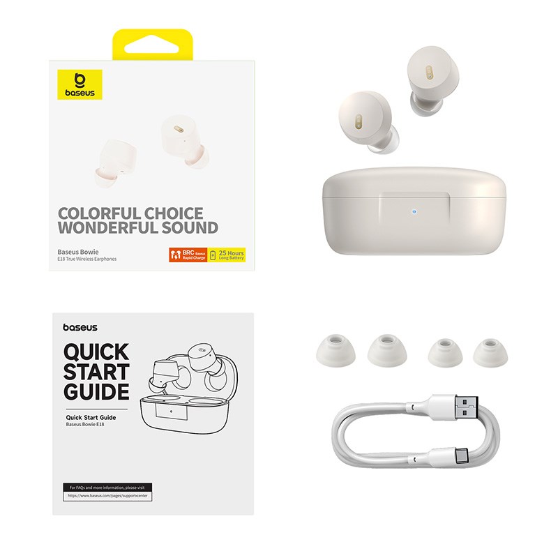 Baseus Bowie E18 Headset True Wireless Stereo (TWS) In-ear Calls/Music USB Type-C Bluetooth White