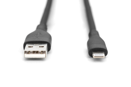 Digitus Lightning silicone connection cable, USB-A - Lightning 1m, black