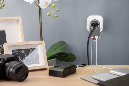 Digitus Universal USB Plug-in Charger with 2 x USB-A Sockets and Integrated Socket