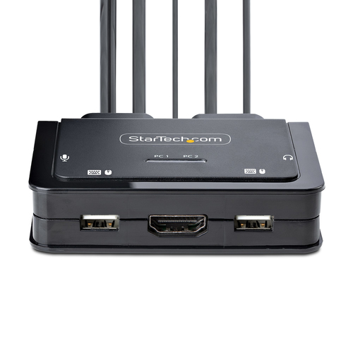 StarTech.com 2-Port Hybrid USB-C HDMI Cable KVM Switch, 4K 60Hz, Compact KVM with 6ft/1.8m USB-A/HDMI/Audio & 4ft/1.2m USB-C Integrated Host Cables, Bus Powered - Remote Push Button/Hotkey Switching