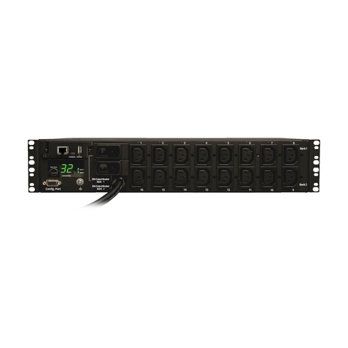 Tripp Lite PDUMH32HVNET 7.4kW Single-Phase Switched PDU, LX Interface, 230V Outlets (16-C13), IEC-309 Blue 230V 32A, 3.6m Cord, 2U Rack-Mount, TAA