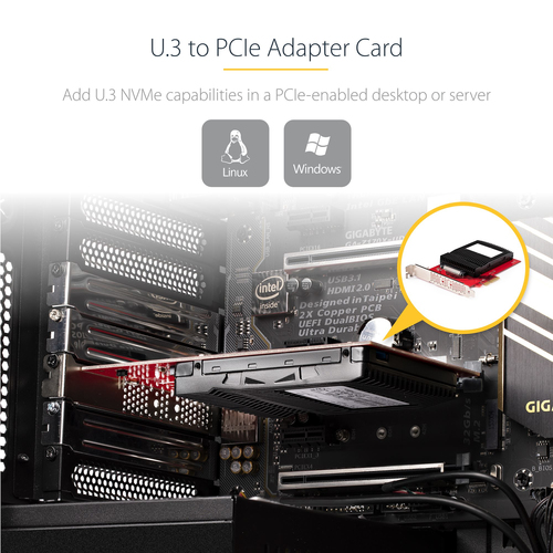 StarTech.com U.3 to PCIe Adapter Card, PCIe 4.0 x4 Adapter For 2.5" U.3 NVMe SSDs, SFF-TA-1001 PCI Express Add-in Card for Desktops/Servers, TAA Compliant - OS Independent