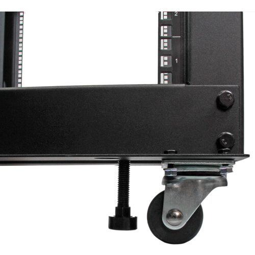 StarTech.com 4-Post 25U Mobile Open Frame Server Rack, Four Post 19in Network Rack with Wheels, Rolling Rack with Adjustable Depth for Computer/AV/Data/IT Equipment - Casters, Leveling Feet or Floor Mounting