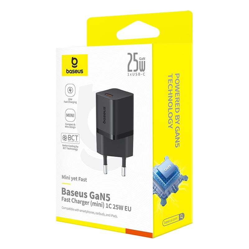 Baseus P10110909113-01 USB-C GaN5 mini 25W mains charger Black