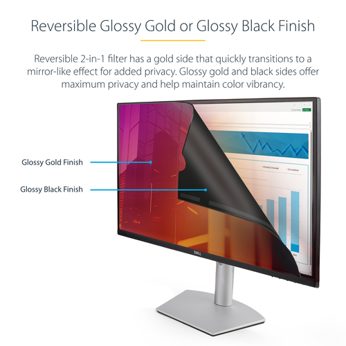 StarTech.com 24-inch 16:10 Gold Monitor Privacy Screen, Reversible Filter w/Enhanced Privacy, Glossy Computer Security Filter, Removable Screen Protector/Shield, +/- 30 Deg.