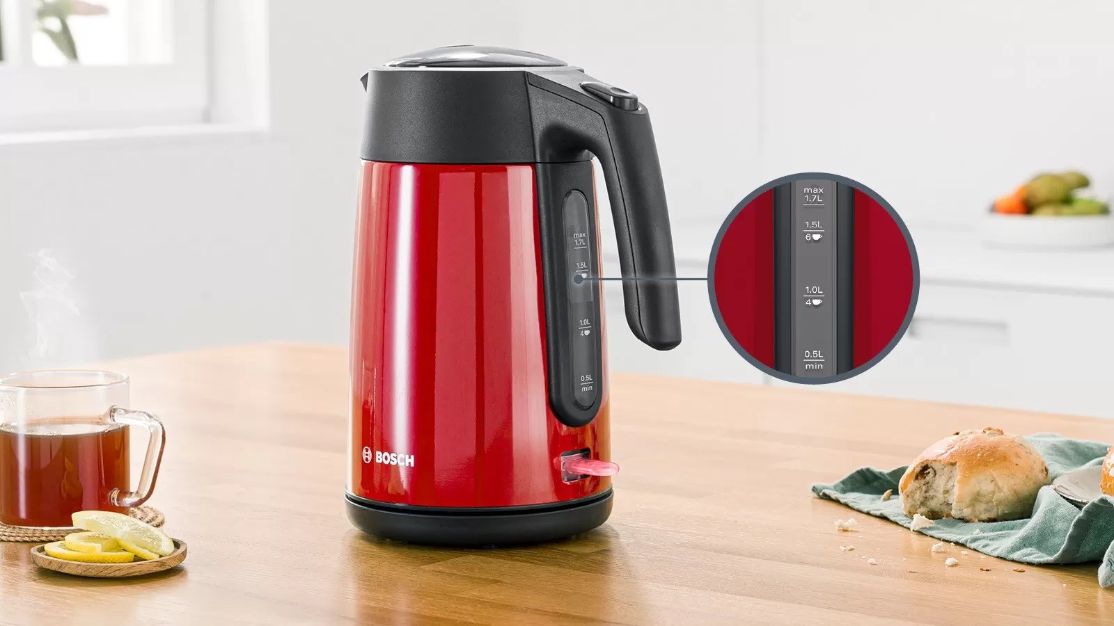 Electric kettle Bosch TWK 7L464  2400 W  1.7 l Red