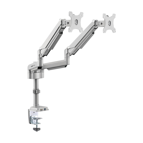 Tripp Lite DDR1732DAL Dual-Display Gas-Arm Mount for 13” to 34” Monitors - Clamp or Grommet, USB, Audio Ports