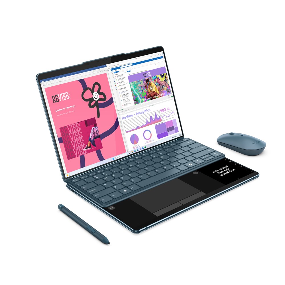 Lenovo Yoga Book 9 13IMU9 Intel Core Ultra 7 155U Hybrid (2-in-1) 33.8 cm (13.3") Touchscreen 2.8K 32 GB LPDDR5x-SDRAM 512 GB SSD Wi-Fi 6E (802.11ax) Windows 11 Home Teal + Lenovo B210 (GX40Q17225)