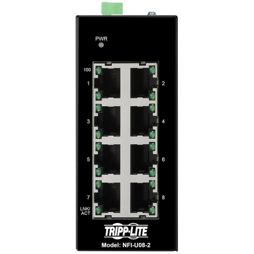 Tripp Lite NFI-U08-2 8-Port Unmanaged Industrial Ethernet Switch - 10/100 Mbps, Ruggedized, -40° to 75°C, DIN Mount