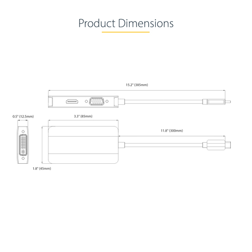 StarTech.com USB C Video Adapter, USB C to HDMI DVI VGA Adapter, Up to 4K 60Hz, Aluminum, Multiport Video Display Adapter, Thunderbolt 3 / 4 Compatible, USB Type C Travel Adapter