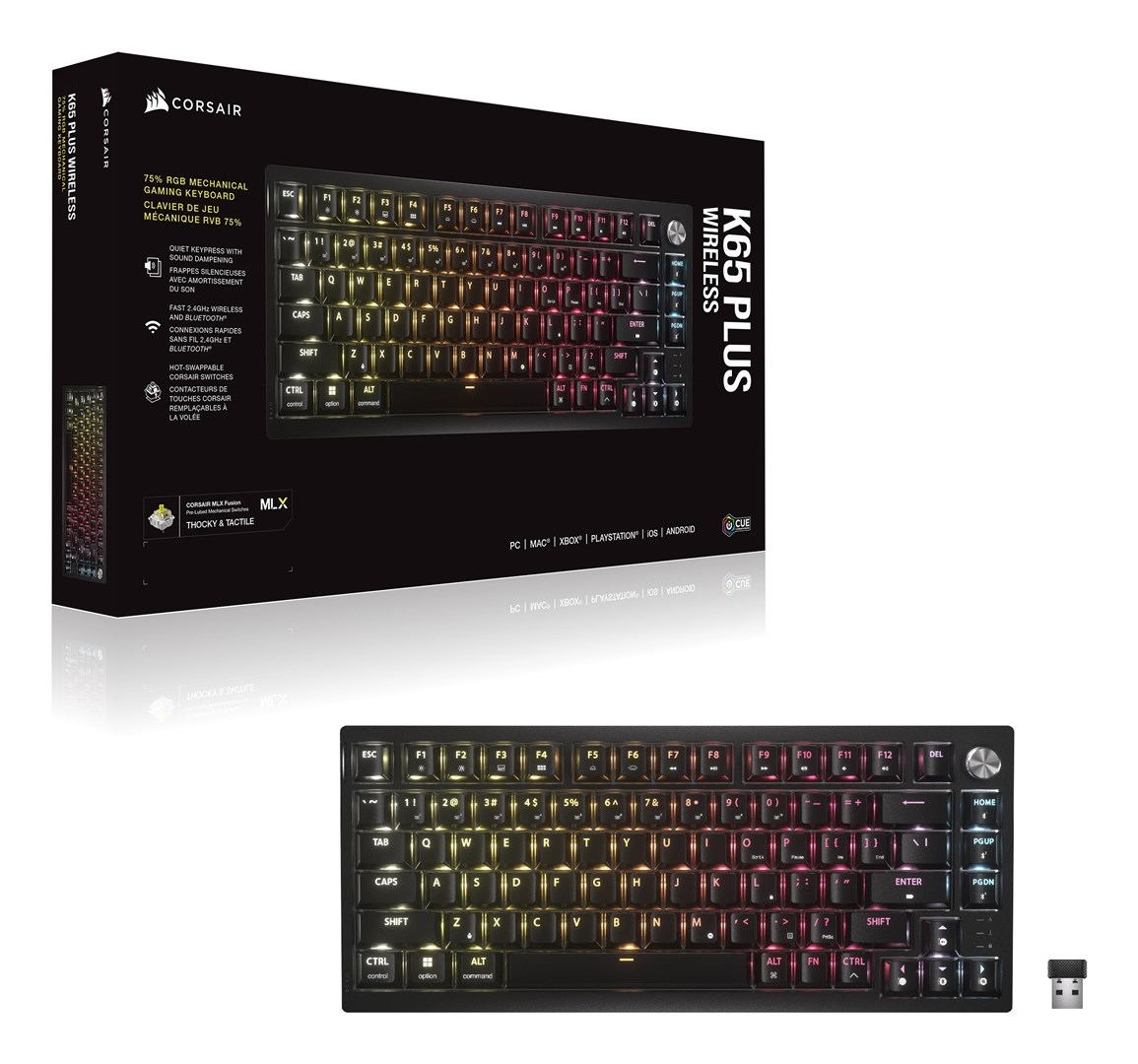 Wireless gaming keyboard TKL Corsair K65 Plus, TKL (75%), Corsair MLX Fusion, ISO (DE)