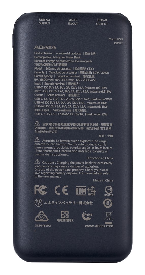 ADATA C100 Lithium Polymer (LiPo) 10000 mAh Black