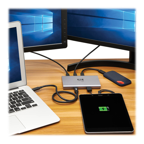Tripp Lite MTB4-HUB3-01 4-Port Thunderbolt 4 Hub - 8K, 2x 4K 60 Hz, USB 3.2 Gen 2, USB-A Port, 100W Charging, Gray