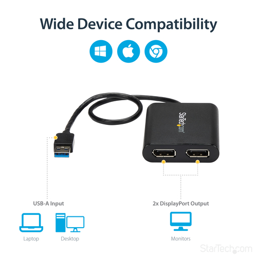 StarTech.com USB 3.0 to Dual DisplayPort Adapter - 4K 60Hz