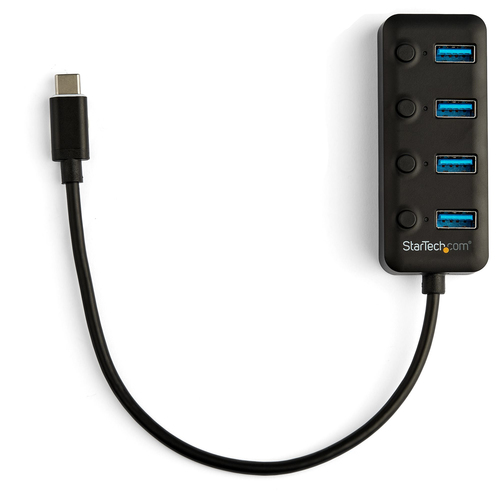 StarTech.com 4 Port USB C Hub - USB-C to 4x USB 3.0 Type-A Ports with Individual On/Off Port Switches - SuperSpeed 5Gbps USB 3.1/3.2 Gen 1 - USB Bus Powered - Portable - 25cm Attached Cable~4 Port USB C Hub - USB-C to 4x USB 3.0 Type-A Ports with Individual On/Off Port Switches - SuperSpeed USB 3.2 Gen 1 (5Gbps) - USB Bus Powered - Portable - 10" Attached Cable